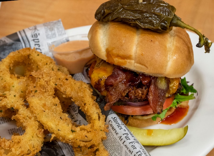 (Rick Egan | The Salt Lake Tribune)  The Flintski with Onion Rings, at Sydney's restaurant, in Mantua, on Tuesday, Aug. 17, 2021.