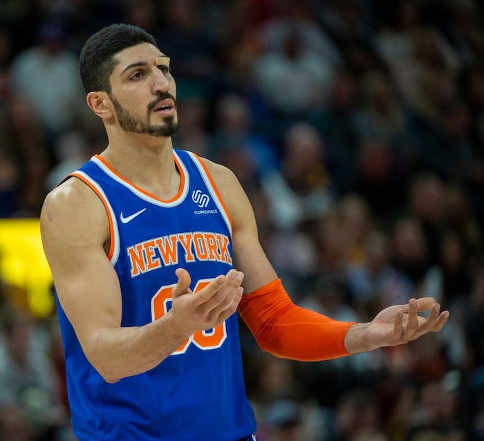 (Rick Egan  |  The Salt Lake Tribune) Former Jazz man, and New York Knicks center Enes Kanter (00) had a rough night as Jazz fans booed every time he touched the ball, in NBA action between Utah Jazz and New York Knicks, in Salt Lake City, Saturday, Dec. 29, 2018.