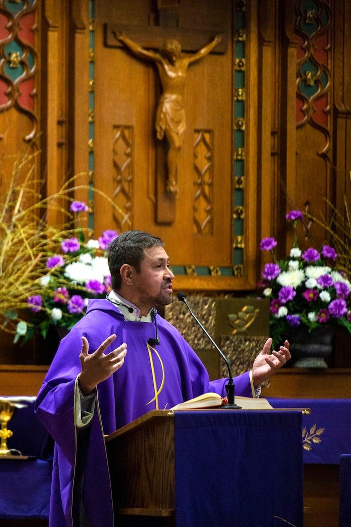 (Rick Egan | The Salt Lake Tribune) The Rev. Jose Fidel Barrera-Cruz conducts Ash Wednesday Mass at Our Lady of Guadalupe Church in Salt Lake City on Wednesday, March 6, 2019.