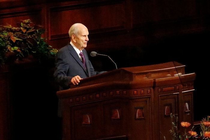 (Rick Bowmer  |  AP) President Russell M. Nelson speaks during The Church of Jesus Christ of Latter-day Saints' twice-annual church conference Saturday, Oct. 5, 2019, in Salt Lake City. Nelson has rolled out a dizzying number of policy changes during his first two years at the helm of the faith, leading to heightened anticipation for what he may announce at this weekend's conference in Salt Lake City.