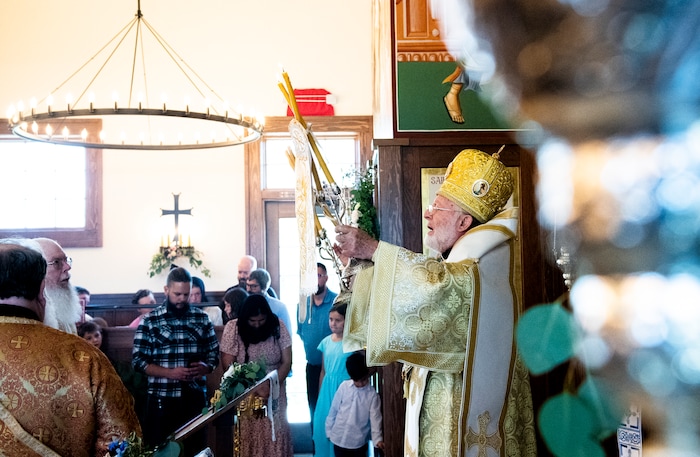 (Isaac Hale | Special to The Tribune) Metropolitan Joseph, leader of the Antiochian Orthodox Christian Archdiocese of North America, speaks during a consecration service for St. Xenia Orthodox Church in Payson on Saturday, July 16, 2022.