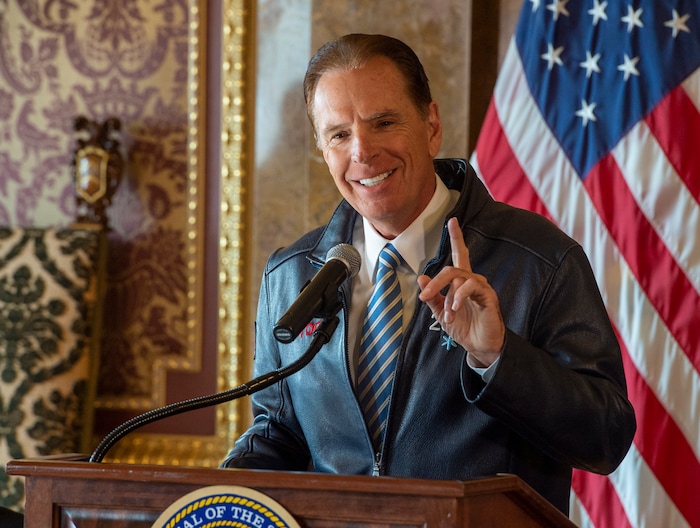 (Rick Egan | The Salt Lake Tribune) Fraser Bullock, president and CEO of Salt Lake City-Utah Committee for the Games, makes a few comments about Utah's next steps towards an Olympic and Paralympic Winter Games during a news conference at the Utah State Capitol, Wednesday, Feb. 12, 2020.