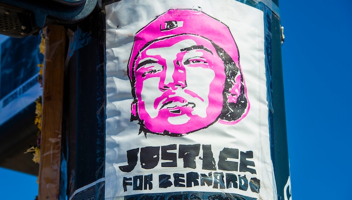 (Rick Egan  |  The Salt Lake Tribune)     A poster of Bernardo Palacios on the light pole on 900 South 300 West, at the memorial for Bernard, Tuesday, July 7, 2020.
