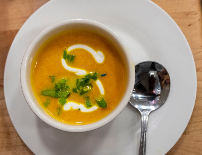(Rick Egan | The Salt Lake Tribune) Carrot Soup, at Sydney's restaurant, in Mantua, on Tuesday, Aug. 17, 2021.