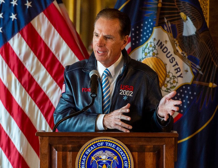 (Rick Egan  |  The Salt Lake Tribune)       Fraser Bullock, President and CEO, Salt Lake City-Utah Committee for the games, makes a few comments about Utah's next steps towards an Olympic and Paralympic Winter Games, during a news conference at the Utah State Capitol, Wednesday, Feb. 12, 2020.
