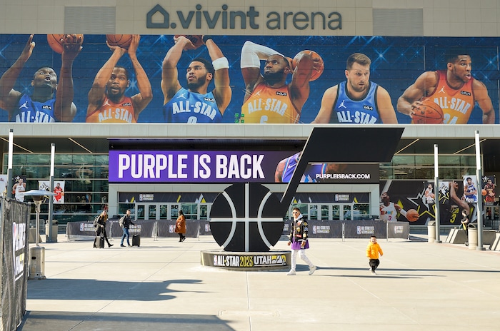 (Chris Samuels | The Salt Lake Tribune) Fans walk around Vivint Arena ahead of the All-Star Game in Salt Lake City, Friday, Feb. 17, 2023.