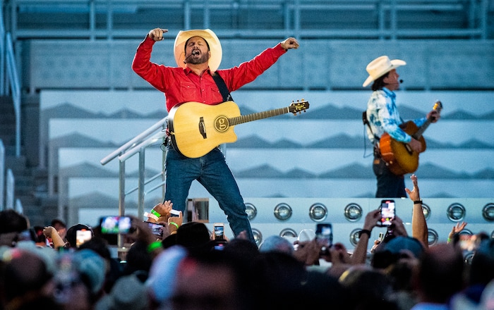 (Isaac Hale | Special to The Tribune) Garth Brooks performs with his band during a stop on their stadium tour held at Rice-Eccles Stadium in Salt Lake City on Saturday, July 17, 2021.