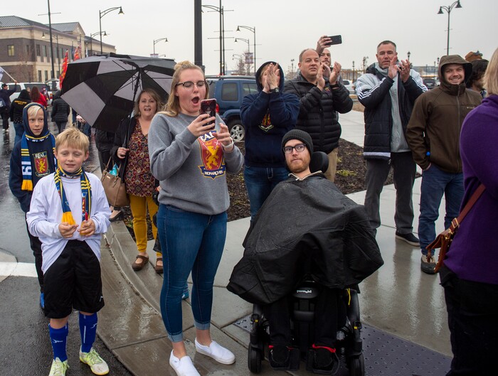 (Rick Egan  |  The Salt Lake Tribune)    The Real Monarchs supporters celebrate the Monarch's USL Cup Championship, during their championship parade at Lynn Crane Park in Herriman, Wednesday, Nov. 20, 2019