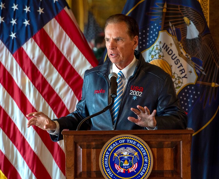(Rick Egan  |  The Salt Lake Tribune)       Fraser Bullock, President and CEO, Salt Lake City-Utah Committee for the games, makes a few comments about Utah's next steps towards an Olympic and Paralympic Winter Games, during a news conference at the Utah State Capitol, Wednesday, Feb. 12, 2020.