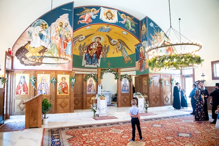 (Isaac Hale | Special to The Tribune) Members of the congregation mill about after a consecration service for St. Xenia Orthodox Church in Payson on Saturday, July 16, 2022.