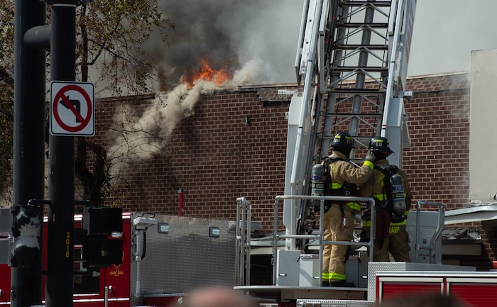 (Francisco Kjolseth  |  The Salt Lake Tribune) Crews work to extinguish a fire at 800 South 200 West in Salt Lake City on Wednesday, Sept. 9, 2020.