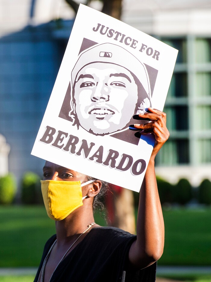(Rick Egan  |  The Salt Lake Tribune)    Justice for Bernardo protesters gather at the Salt Lake District Attorney's office, in Salt Lake City, Tuesday, July 7, 2020.