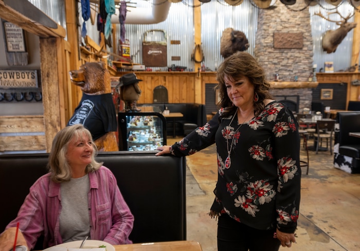 (Rick Egan | The Salt Lake Tribune)  Denise Hardy the general manager, visits with Melanie Christy, in Mantua, on Tuesday, Aug. 17, 2021.