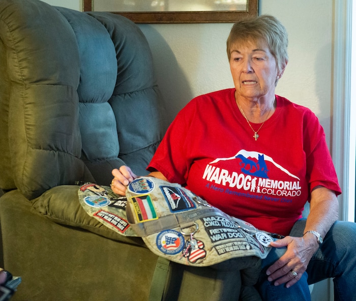 (Rick Egan | The Salt Lake Tribune) Linda Crismer talks about the two veteran military canines she adopted with her husband, Wednesday, Aug. 28, 2019. Mazzie and Geli were rescued from Kuwait, as part of an effort to save dogs abandoned by the U.S. military after their handlers return home from duty.