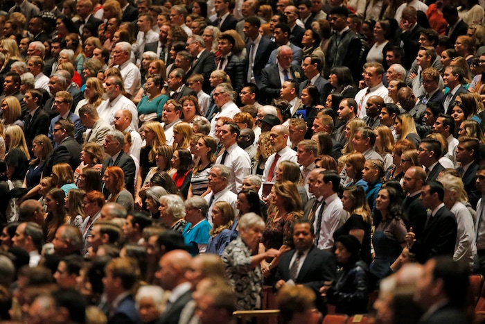 (Rick Bowmer  |  AP) People listen during The Church of Jesus Christ of Latter-day Saints' twice-annual church conference Saturday, Oct. 5, 2019, in Salt Lake City. President Russell M. Nelson has rolled out a dizzying number of policy changes during his first two years at the helm of the faith, leading to heightened anticipation for what he may announce at this weekend's conference in Salt Lake City.