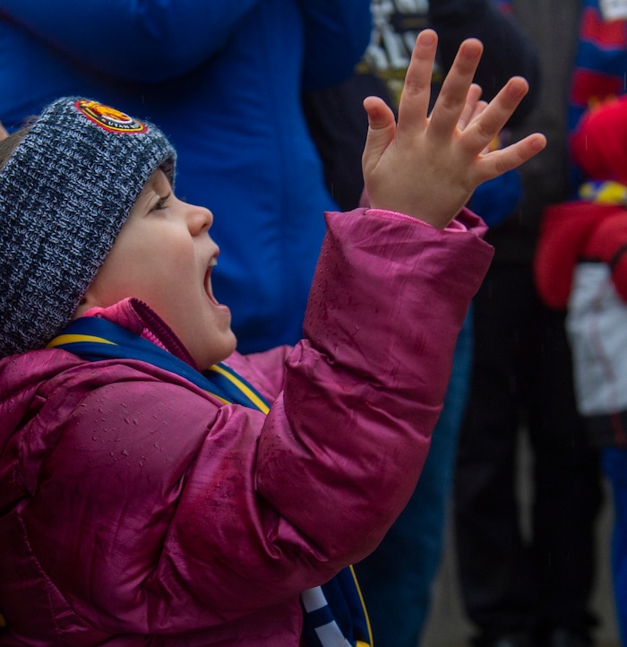 (Rick Egan  |  The Salt Lake Tribune)    Immy Radcliffe cheers as the Real Monarchs celebrate their USL Cup Championship, during their championship parade at Lynn Crane Park in Herriman, Wednesday, Nov. 20, 2019.