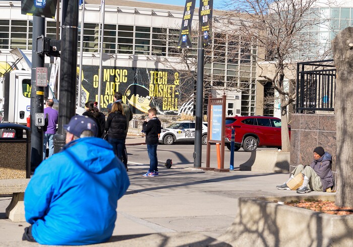 (Chris Samuels | The Salt Lake Tribune) Tourists and locals walk outside the Salt Palace Convention Center in Salt Lake City, Friday, Feb. 17, 2023.